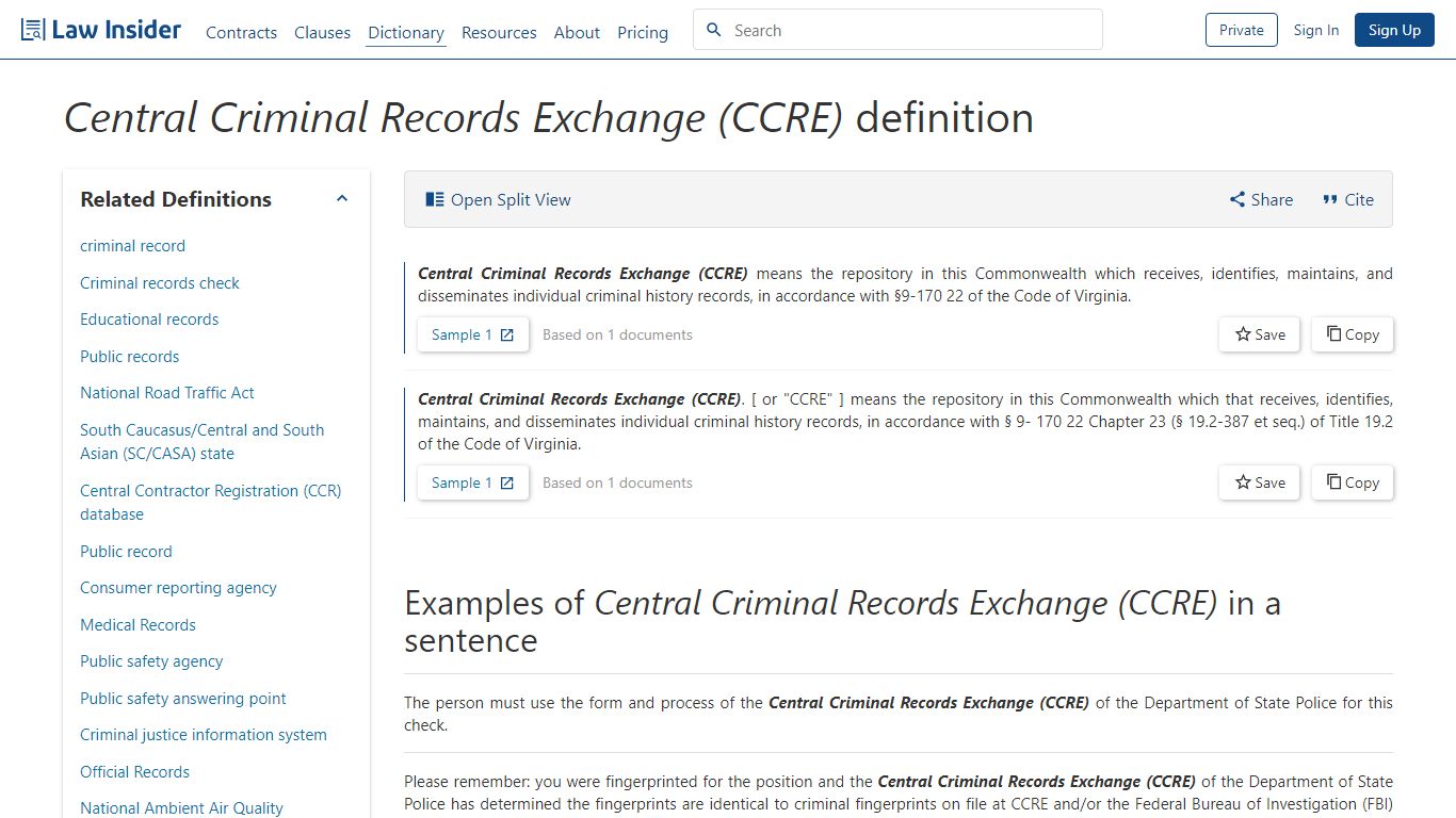 Central Criminal Records Exchange (CCRE) definition